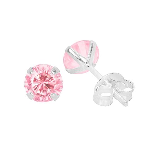 Brinco Prata Zircônia Redonda Rosa Claro 4mm