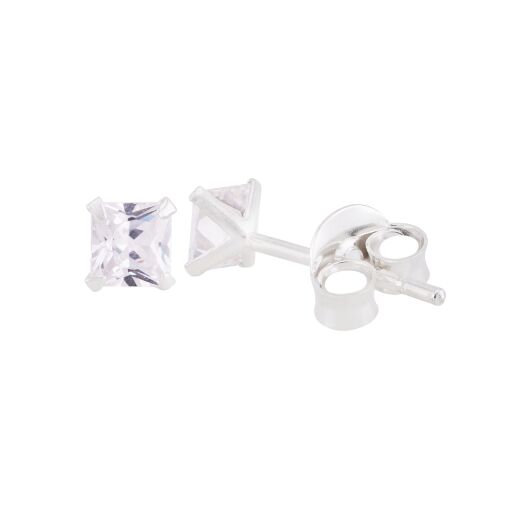Brinco Prata Ponto de Luz Quadrado 3mm