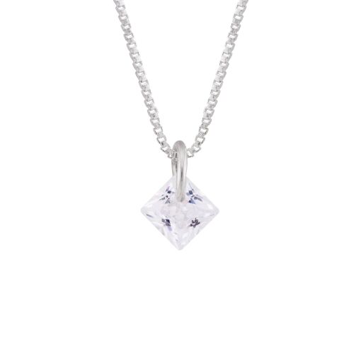 Colar Prata Zircônia Quadrada 4mm