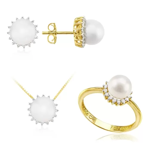 Conjunto em Ouro 18K Pérolas e Diamantes
