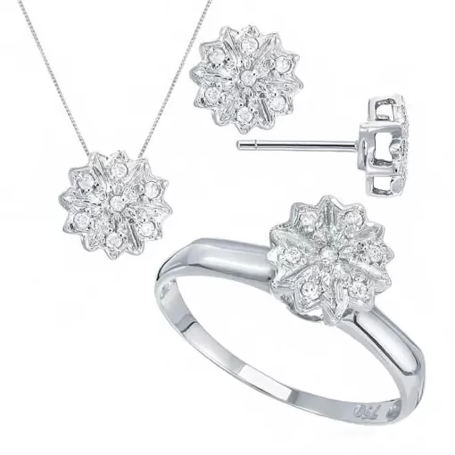 Conjunto Chuveiro em Ouro Branco 18K e 16 Diamantes