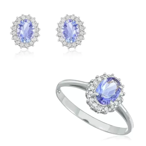 Conjunto em Ouro Branco 18K Tanzanita e Diamantes