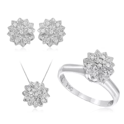 Conjunto Chuveiro em Ouro Branco 18K e 40 Diamantes
