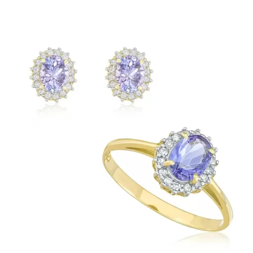 Conjunto em Ouro 18K Tanzanitas e Diamantes
