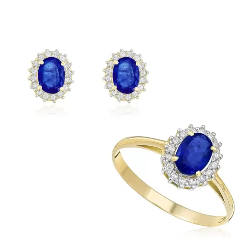 Conjunto em Ouro 18K Safiras e Diamantes