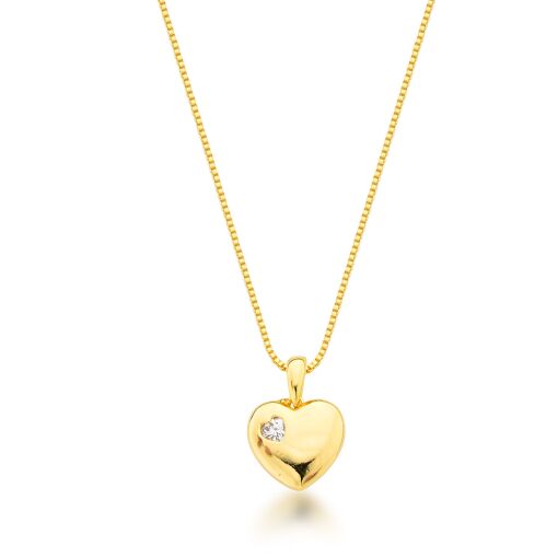 Colar Ouro Coração Liso 1 Zircônia