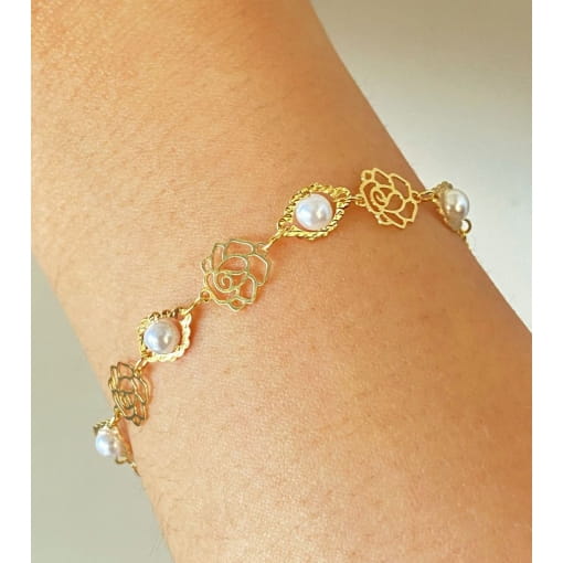 Pulseira Rosas e Pérolas Envolvidas