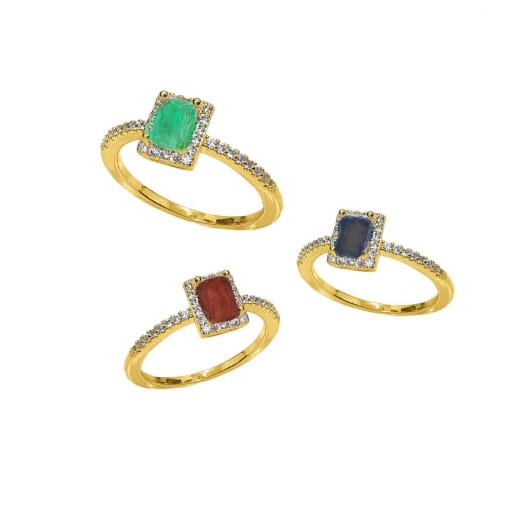 Anel Zircônia Colors Quadrada Volta Cravejada