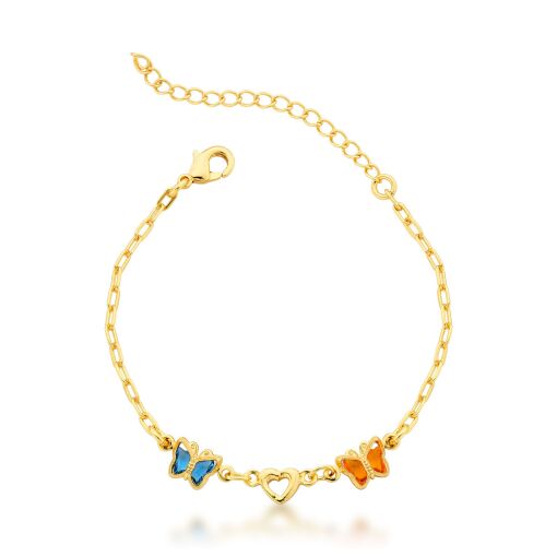 Pulseira Infantil Borboletas e Corações Zircônias Colors