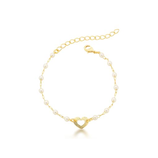 Pulseira Infantil Pérolas e Corações