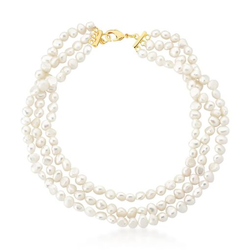 Choker Três voltas de Pérola Natural com fecho lagosta