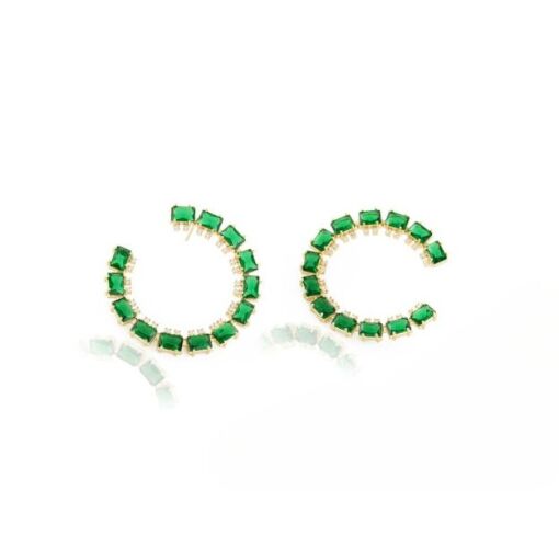 Brinco Argola Frontal em Cristal Esmeralda e Zricônias