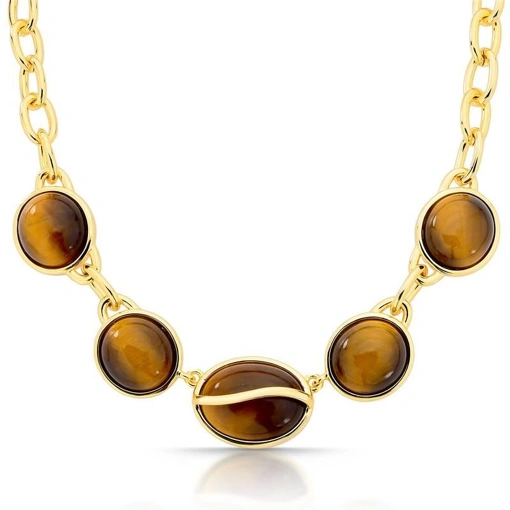 Colar Elos Ovais e Olho de Tigre