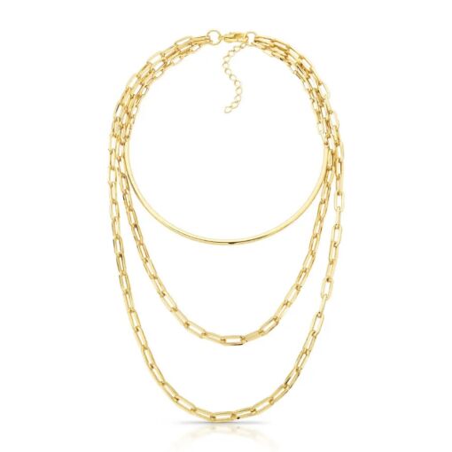 Colar Triplo Aro e Correntaria banhado a Ouro 18k