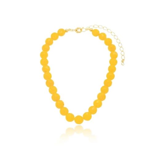 Colar de Pedra Natural Jade e banho de ouro 18k