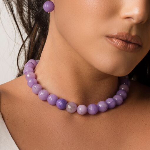 Colar de Pedra Natural Jade e banho de ouro 18k