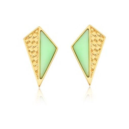 Brinco Trabalhado Trama e Pedra Natural banhado a Ouro 18k