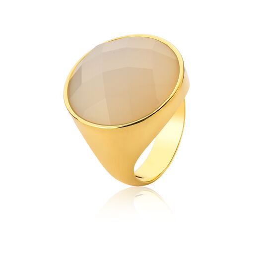 Anel com Pedra Ágata Branca e Banho de Ouro 18k