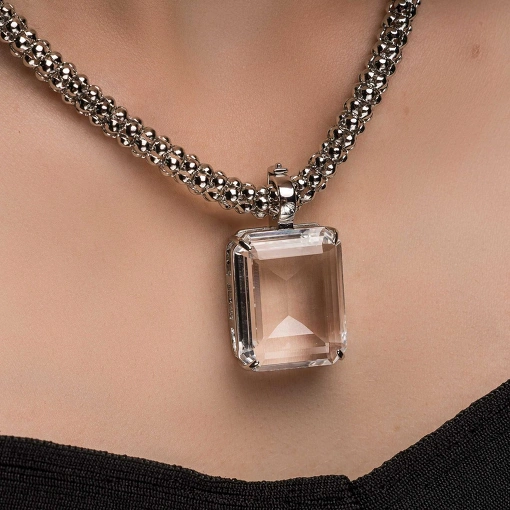 Pingente Retangular de Cristal com Fecho Jacaré