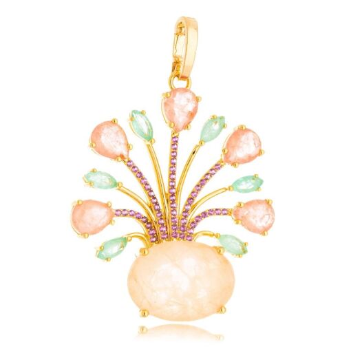 Pingente com Cristais Coloridos e Zircônia Rosa