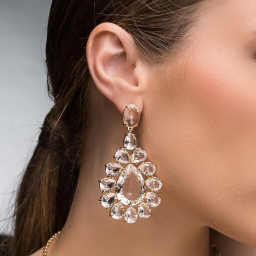 Brinco Luxo Maxi Cristal Transparente