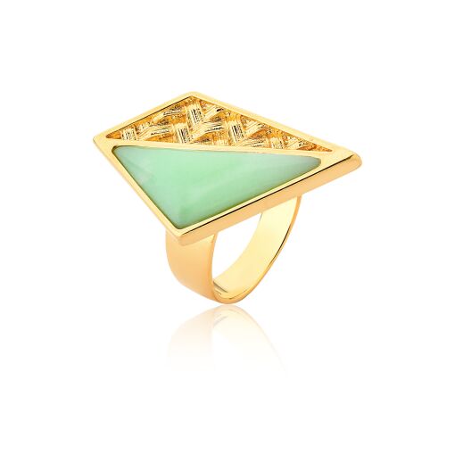 Anel Trabalhado Trama e Pedra Natural banhado a Ouro 18k