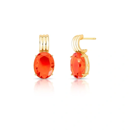 Brinco Pendulo Cristal e Base Meia Argola Lisa Dourado