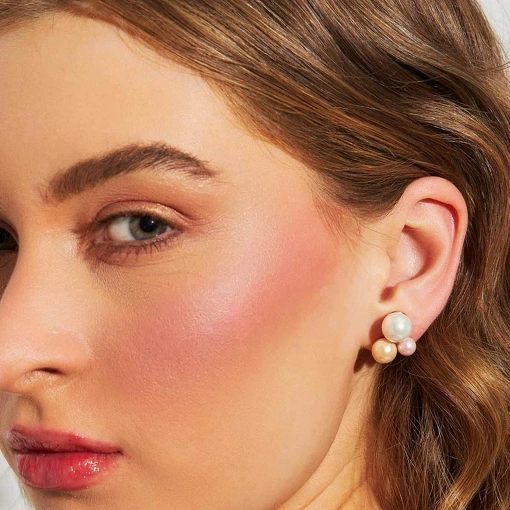 Brinco 3 Pérolas Rosé e Banho de Ouro Rosé