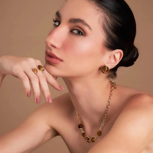 Colar Elos Ovais e Olho de Tigre