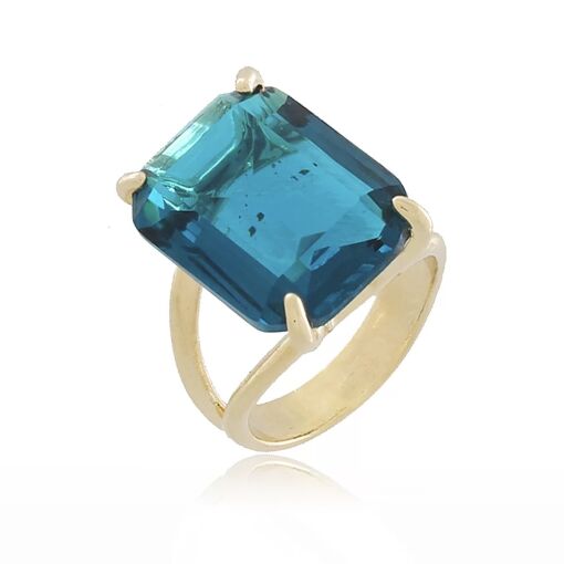 Anel com Cristal Retangular Banhado a Ouro 18k