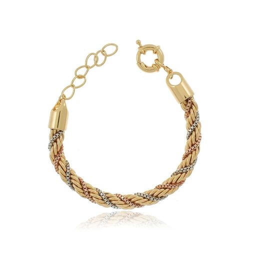 Pulseira Náutica Banho Ouro 18k Ródio, Ródio Branco e Ouro Rose