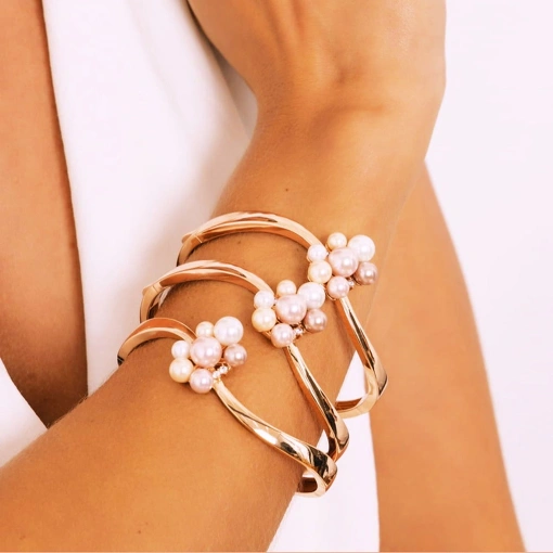 Bracelete Pérola Rosé e Banho de Ouro Rosé