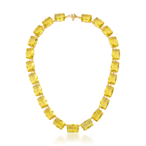 Colar com Cristal Amarelo retangular banhado a ouro 18k