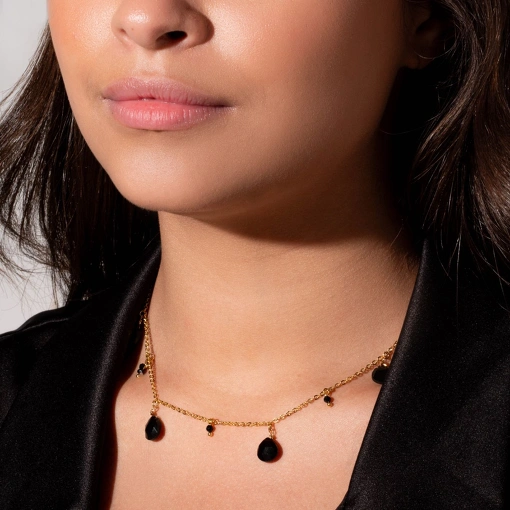 Choker Mini Pedra Natural e Banho de Ouro 18K