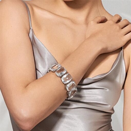 Pulseira com cristal quadrado incolor banhada a Ródio Branco