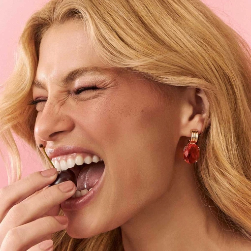 Brinco Pendulo Cristal e Base Meia Argola Lisa Dourado