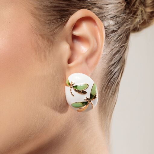 Brinco Esmaltado Libélula Banhado a Ouro 18k