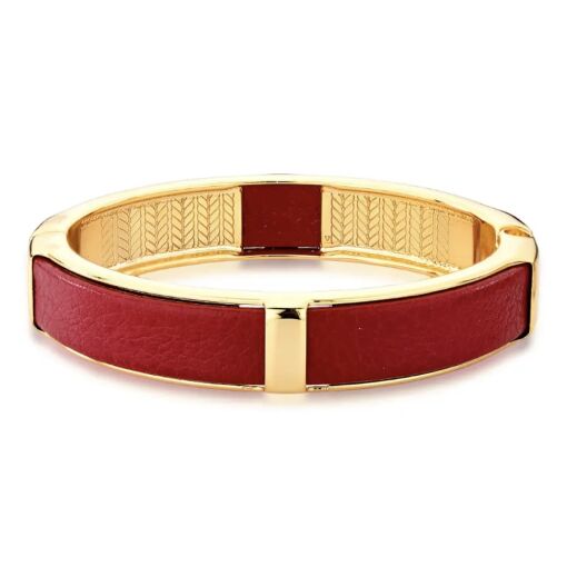 Bracelete Rígido de Couro Banhado a Ouro 18k