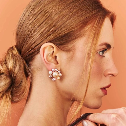 Brinco Frontal Pérola Rosé e Banho de Ouro Rosé