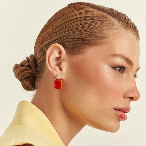 Brinco Pendulo Cristal e Base Cravejada Dourado