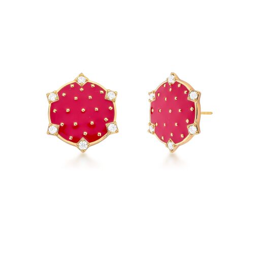 Brinco Botão Esmaltado Vermelho com Pontos de Zircônia