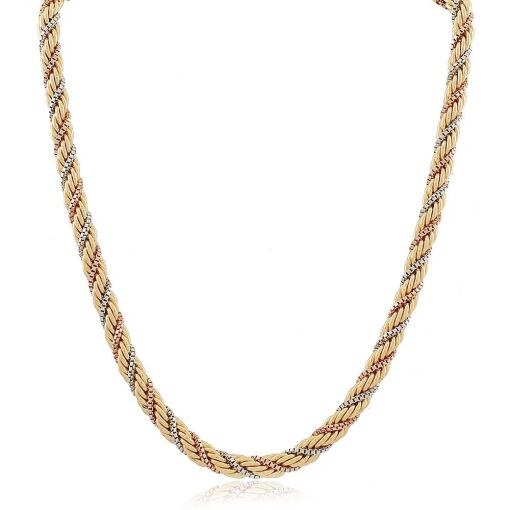 Colar Náutico Banho de Ouro 18k Ródio, Ródio Branco e Ouro Rose