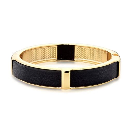 Bracelete Rígido de Couro Banhado a Ouro 18k
