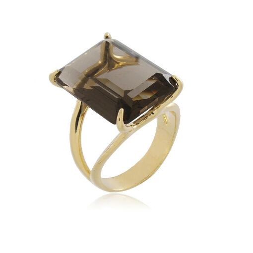 Anel com Cristal Retangular Banhado a Ouro 18k