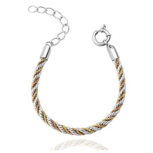 Pulseira Náutica Banho Ouro 18k Ródio, Ródio Branco e Ouro Rose