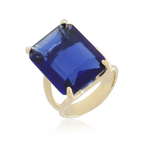 Anel com Cristal Retangular Banhado a Ouro 18k