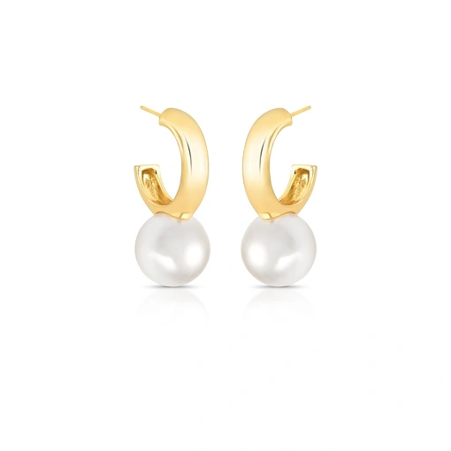 Meia Argola com Perola Shell Banho de Ouro 18k