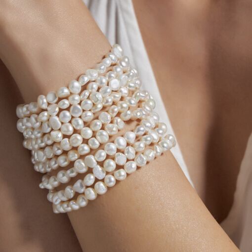 Pulseira Três voltas de Pérola Natural com fecho lagosta