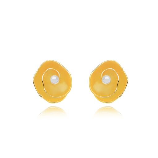 Brinco Flor Acetinado Banho de Ouro 18k