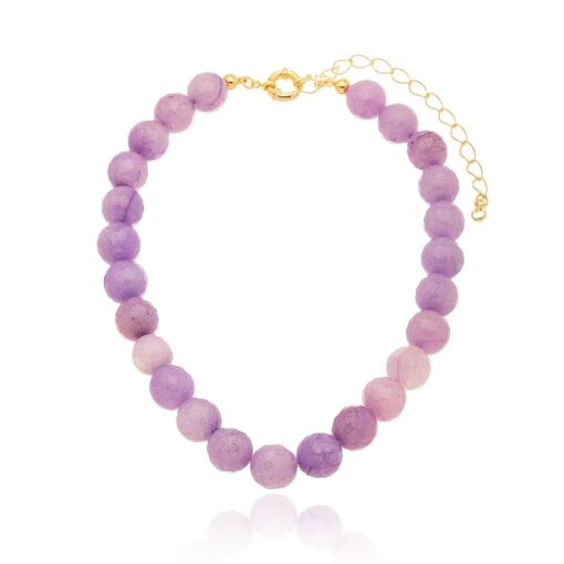 Colar de Pedra Natural Jade e banho de ouro 18k